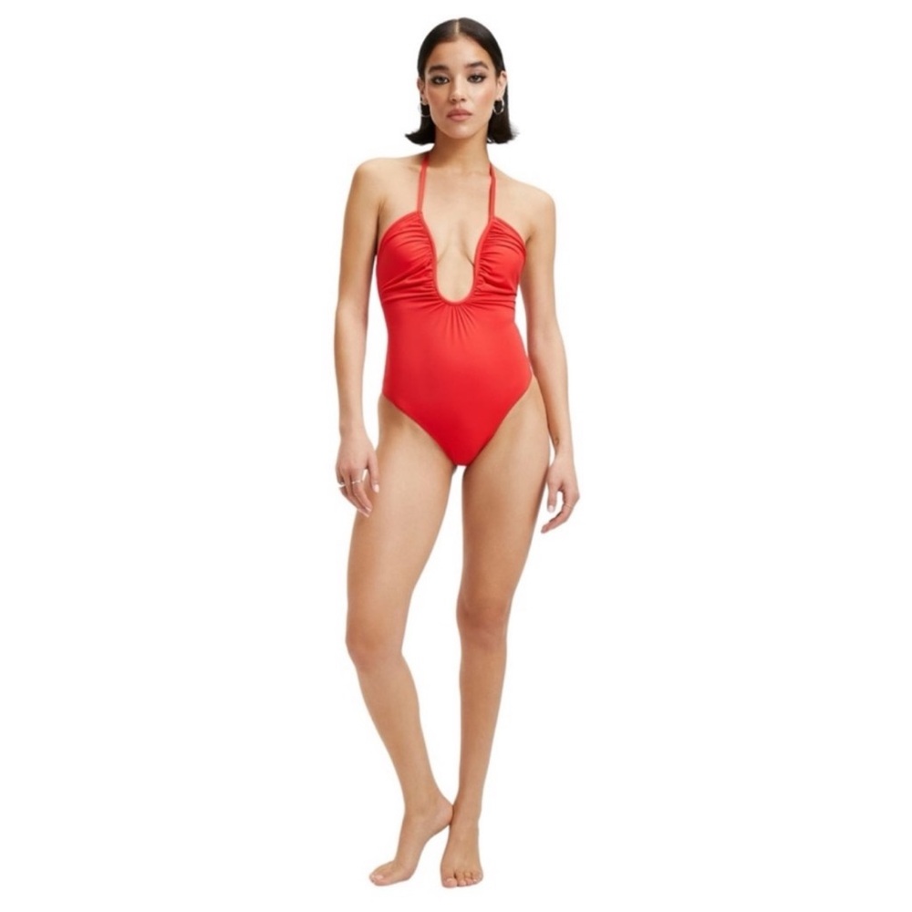New Good American Red Plunge One-Piece Swimsuit